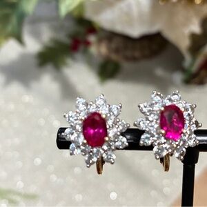 Elegant Ruby and Diamond Faux Earrings